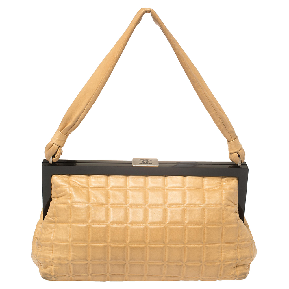 Chanel Tan Chocolate Bar Quilted Leather Frame Bag