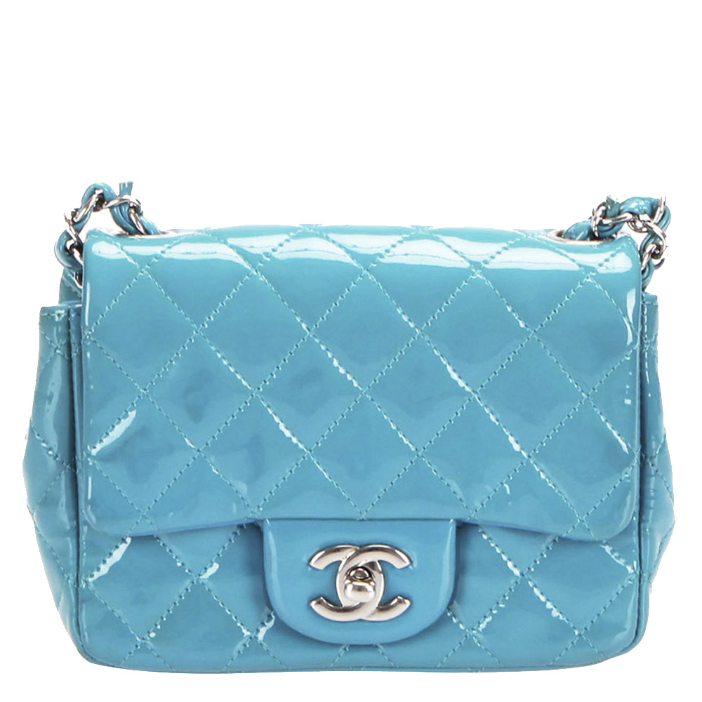 Chanel Blue Patent Leather Classic Square Mini Flap Bag