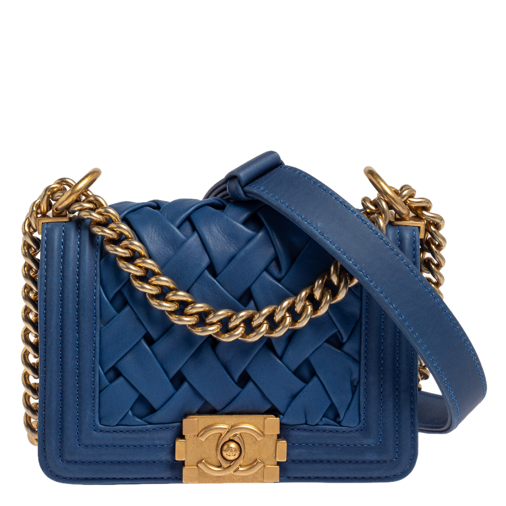 Chanel Blue Woven Lambskin Leather Paris-Versailles Mini Boy Bag