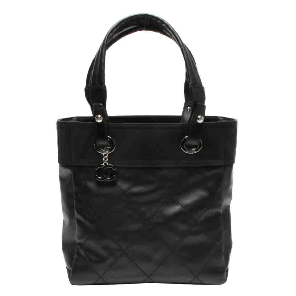 Chanel Black Quilted Coated Canvas Paris Biarritz Tote Bag