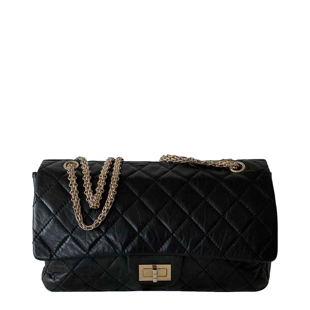 Chanel Black Calf Leather Anniversary 2.55 Reissue 227 Flap Bag
