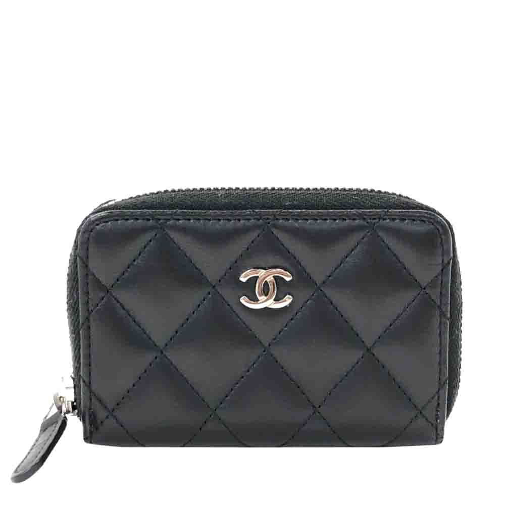 Chanel Black Quilted Leather Iridescent Zipped Coin Pouch