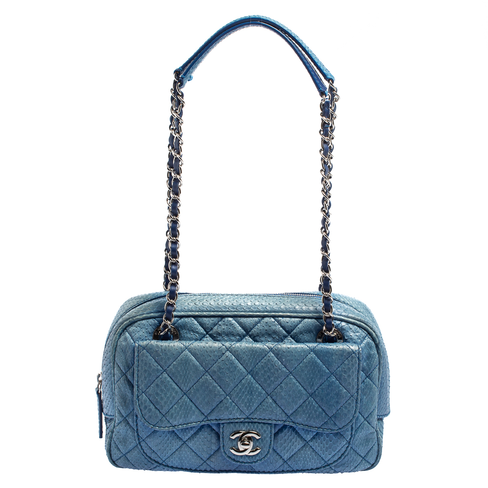 Chanel Blue Python Front Pocket Chain Bag