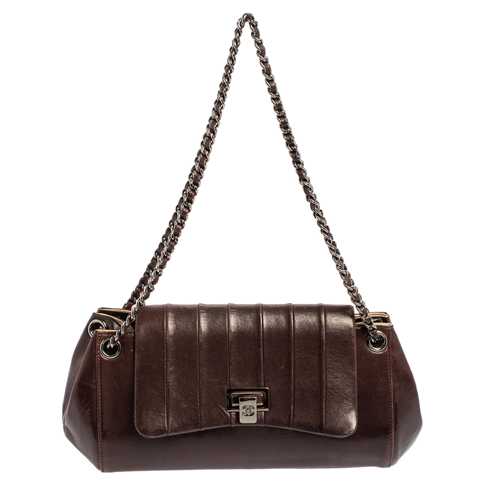 Chanel Dark Brown Leather Accordion Flap Bag