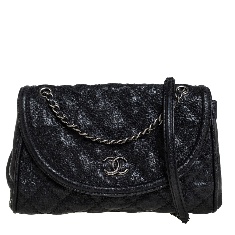 Chanel Black Quilted Caviar Leather Ultimate Stitch Chain Around Flap Bag