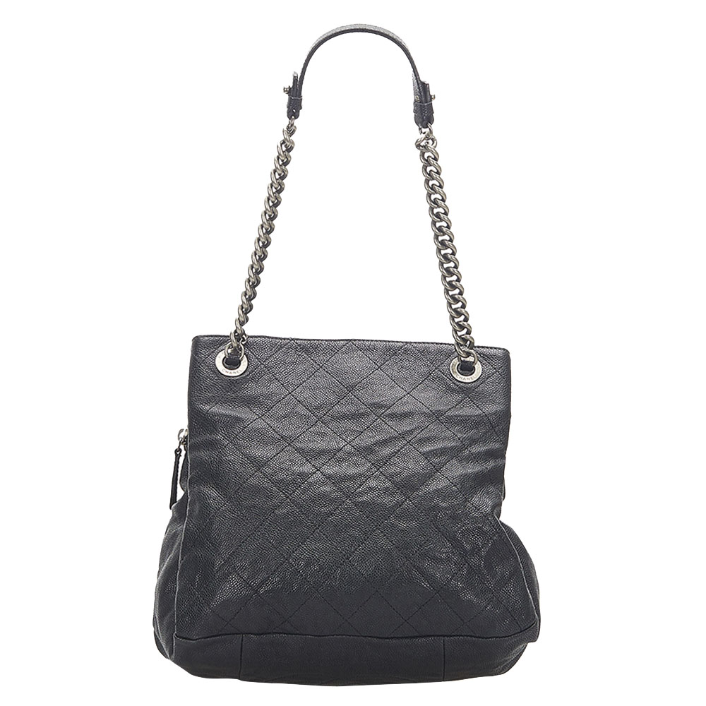 Chanel Black Matelasse Caviar Leather Tote Bag