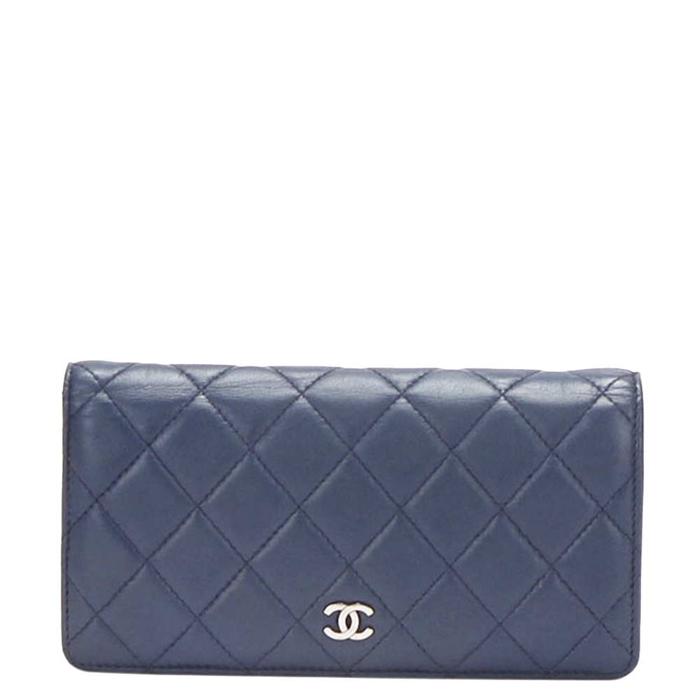 Chanel Blue Lambskin Leather CC Wallet