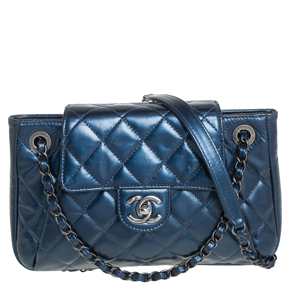 Chanel Blue Glazed Leather Paris Seoul Accordion Flap Bag