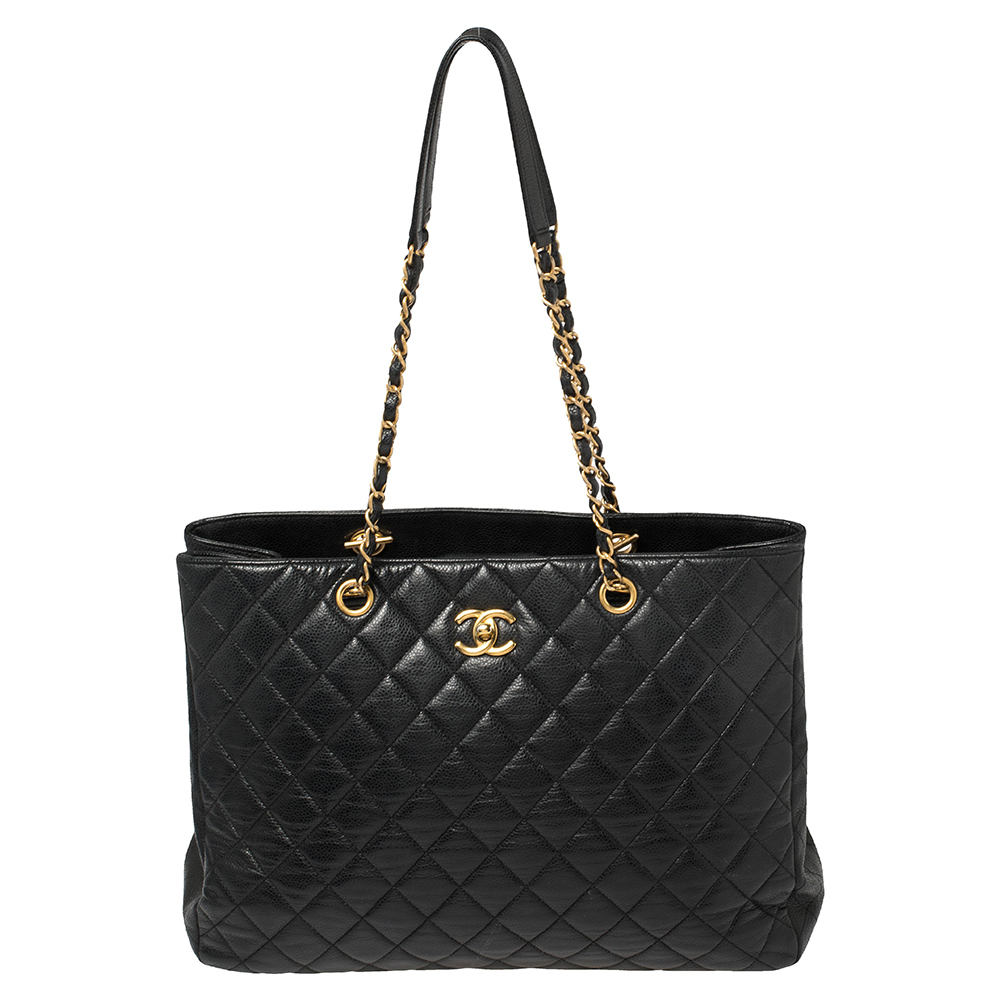 Chanel Black Caviar Leather Timeless Classic Shopper Tote