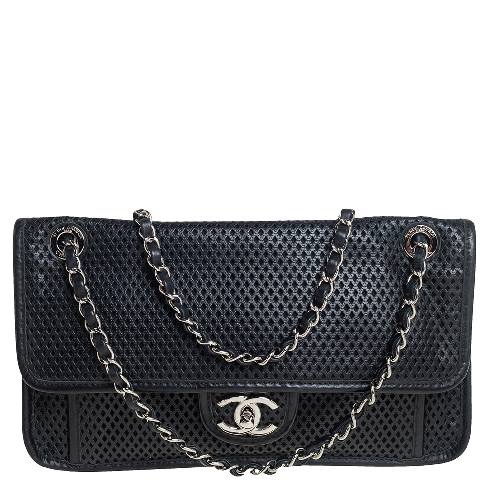 Chanel Black Perforated Leather Up in the Air Flap Shoulder Bag
