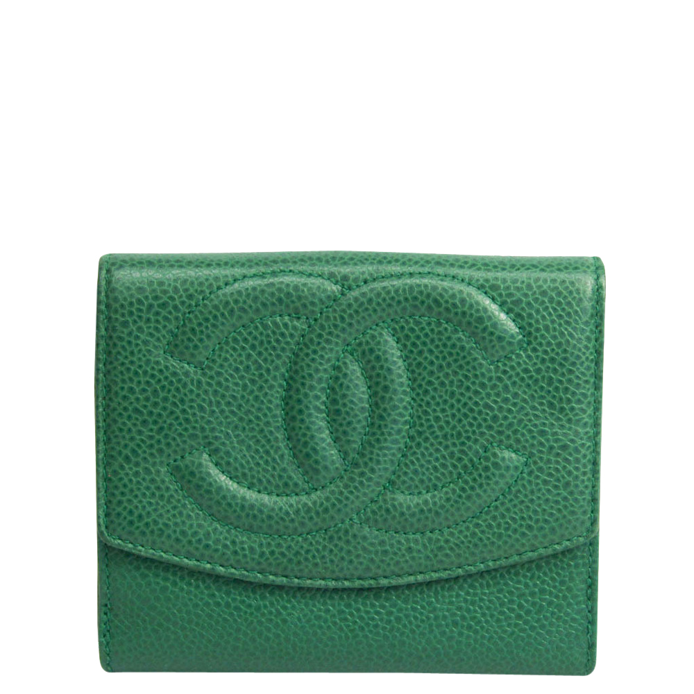 Chanel Green Caviar Leather Bifold Wallet