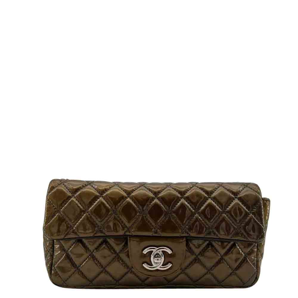 Chanel Brown/Khaki Leather Patent Leather Shoulder Bag