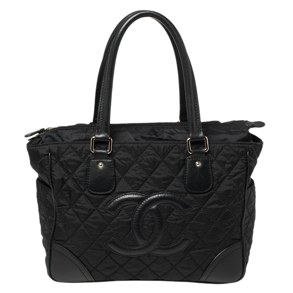 Chanel Black Quilted Fabric And Leather CC Tote