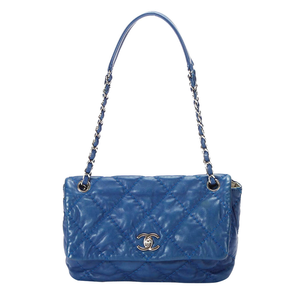 Chanel Blue Leather CC Wild Stitch Shoulder Bag