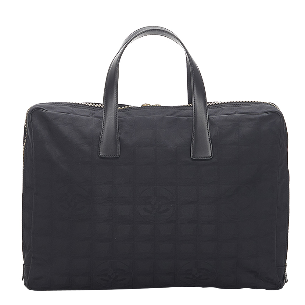 Chanel Black Jacquard Travel Ligne Laptop Bag
