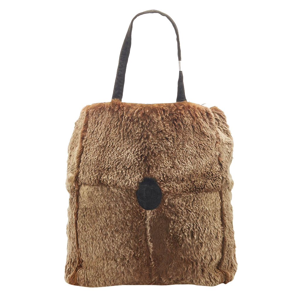 Chanel Brown Vintage Fur CC Tote Bag