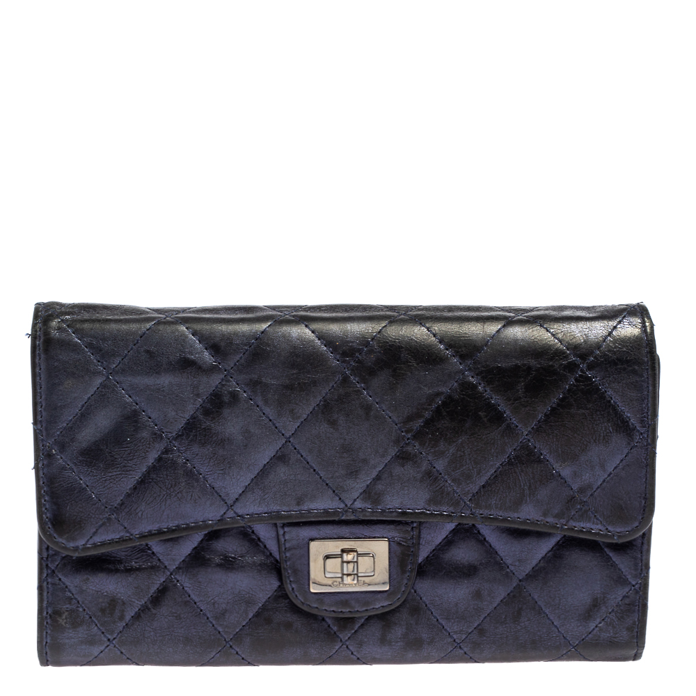 Chanel Metallic Blue Quilted Leather Reissue Trifold Wallet