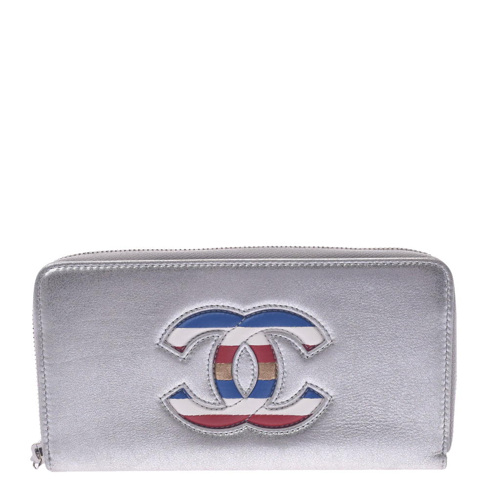 Chanel Silver Leather CC Wallet