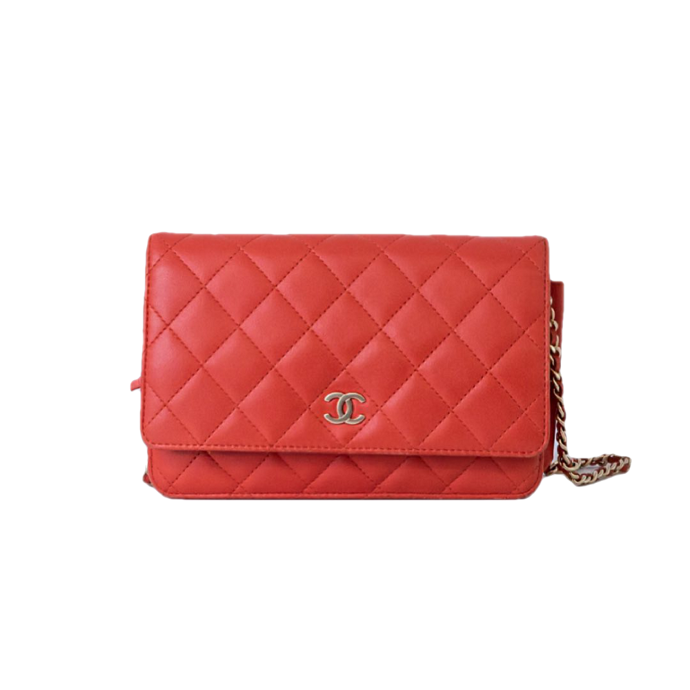 Chanel Red Leather Wallet on Chain Bag