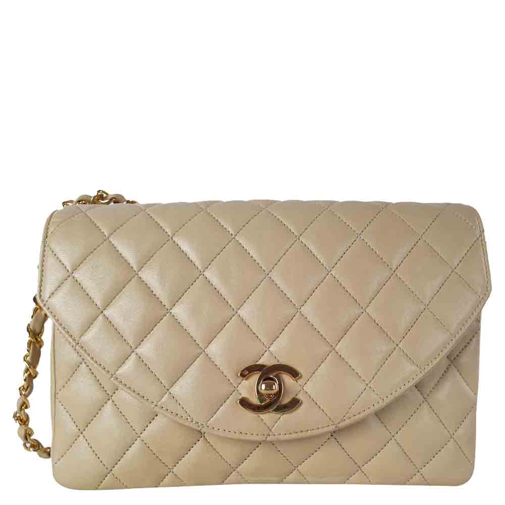 Chanel Beige Leather Vintage Flap Bag