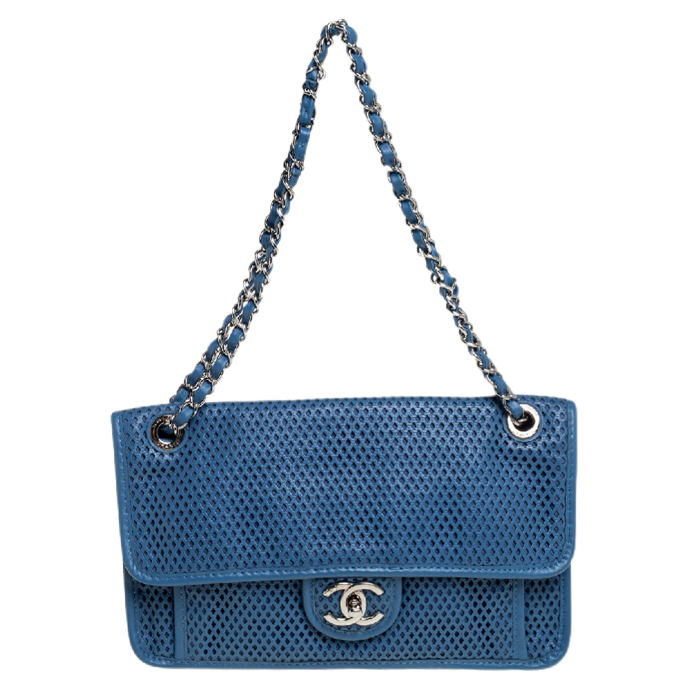 Chanel Blue Perforated Leather Up in the Air Flap Bag