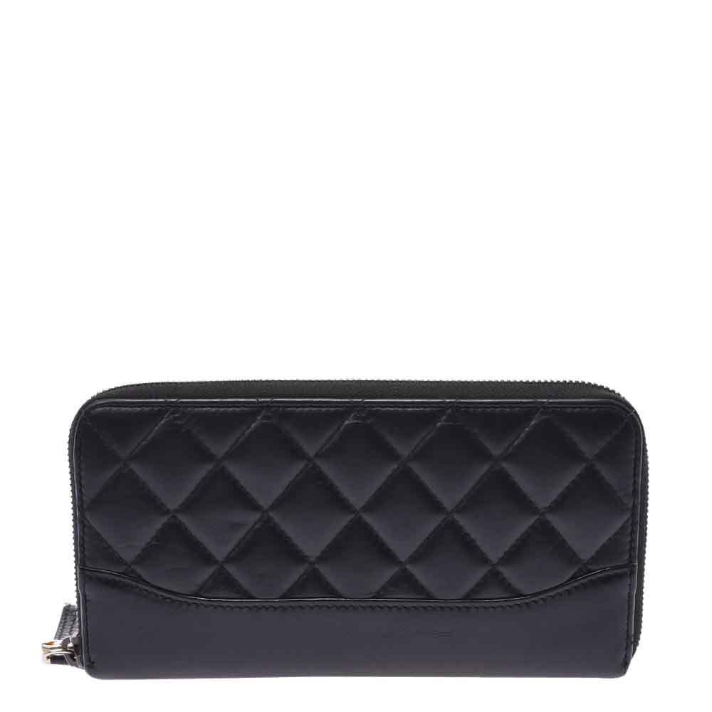 Chanel Black Leather Gabrielle Zip Around Wallet