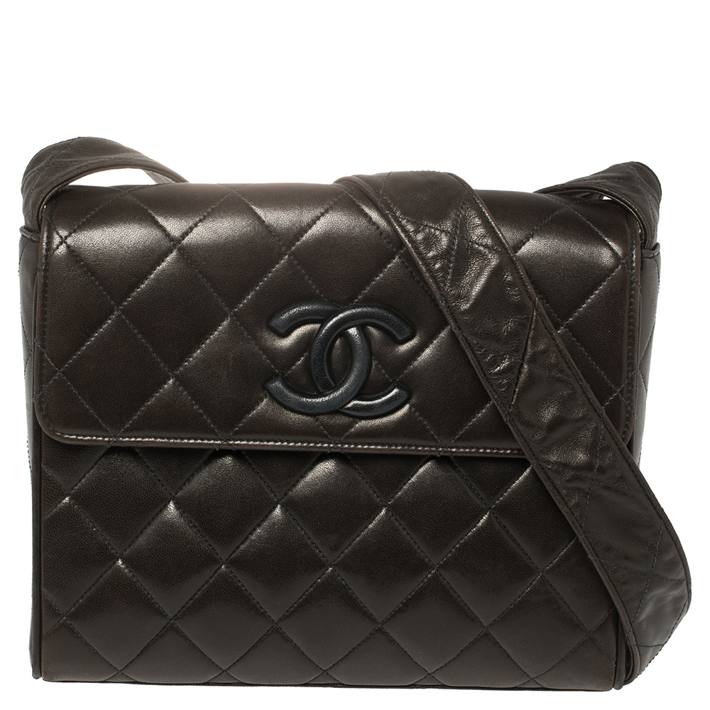 Chanel Brown Quilted Leather Messenger Bag