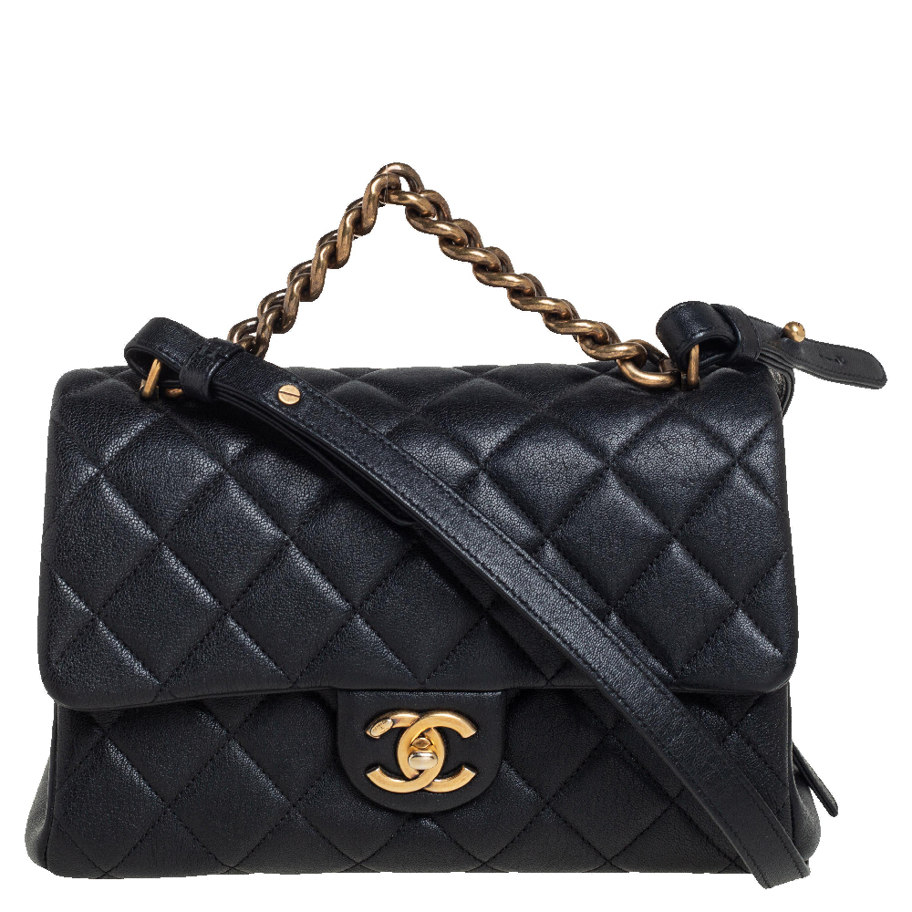 Chanel Black Quilted Leather Small Trapezio Flap Bag