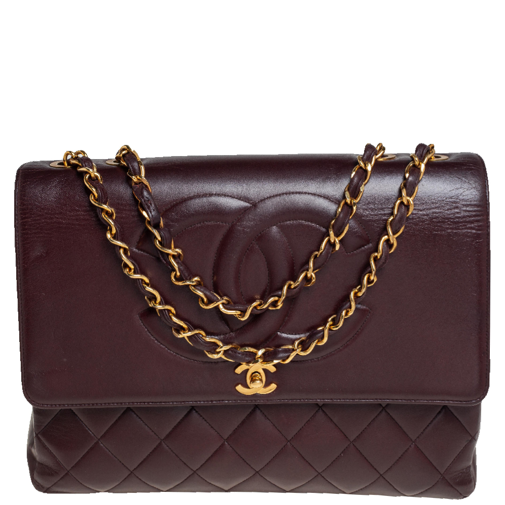 Chanel Burgundy Quilted Leather Vintage CC Flap Bag