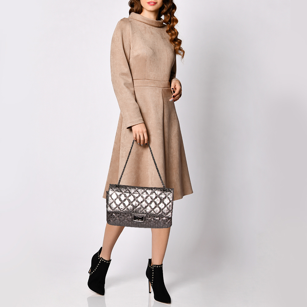Chanel Grey Striped Quilted Leather Reissue 2.55 Classic 227 Flap Bag, Silver
Chanel Grey Striped Quilted Leather Reissue 2.55 Classic 227 Flap Bag, Silver