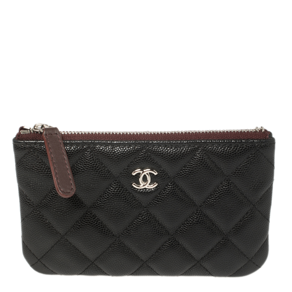 Chanel Black Quilted Caviar Leather Mini O-Case Zip Pouch