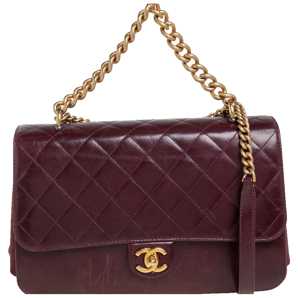 Chanel Burgundy Quilted Glazed Leather Straight Line Flap Bag