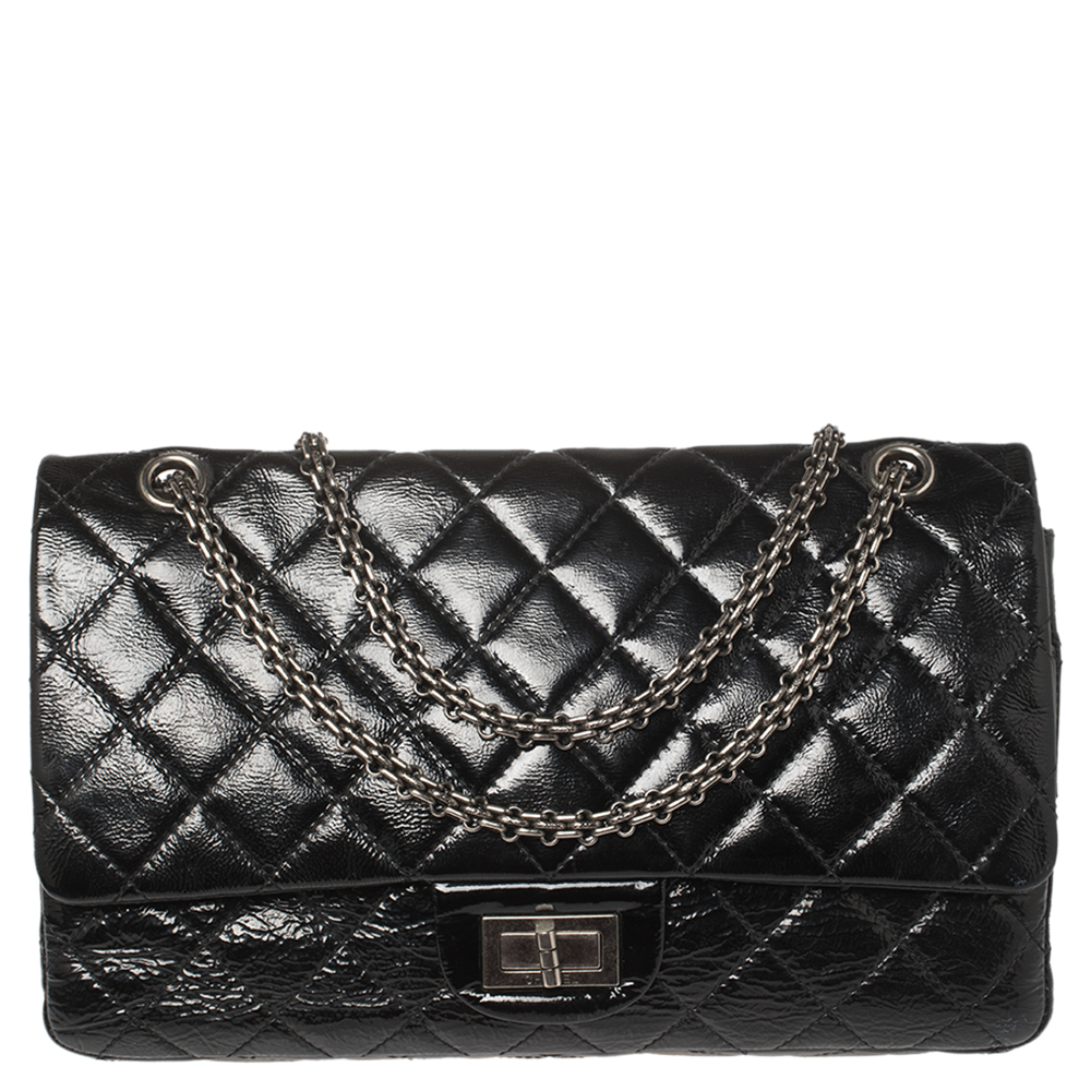 Chanel Black Quilted Patent Leather Jumbo Reissue 2.55 Classic 227 Flap Bag