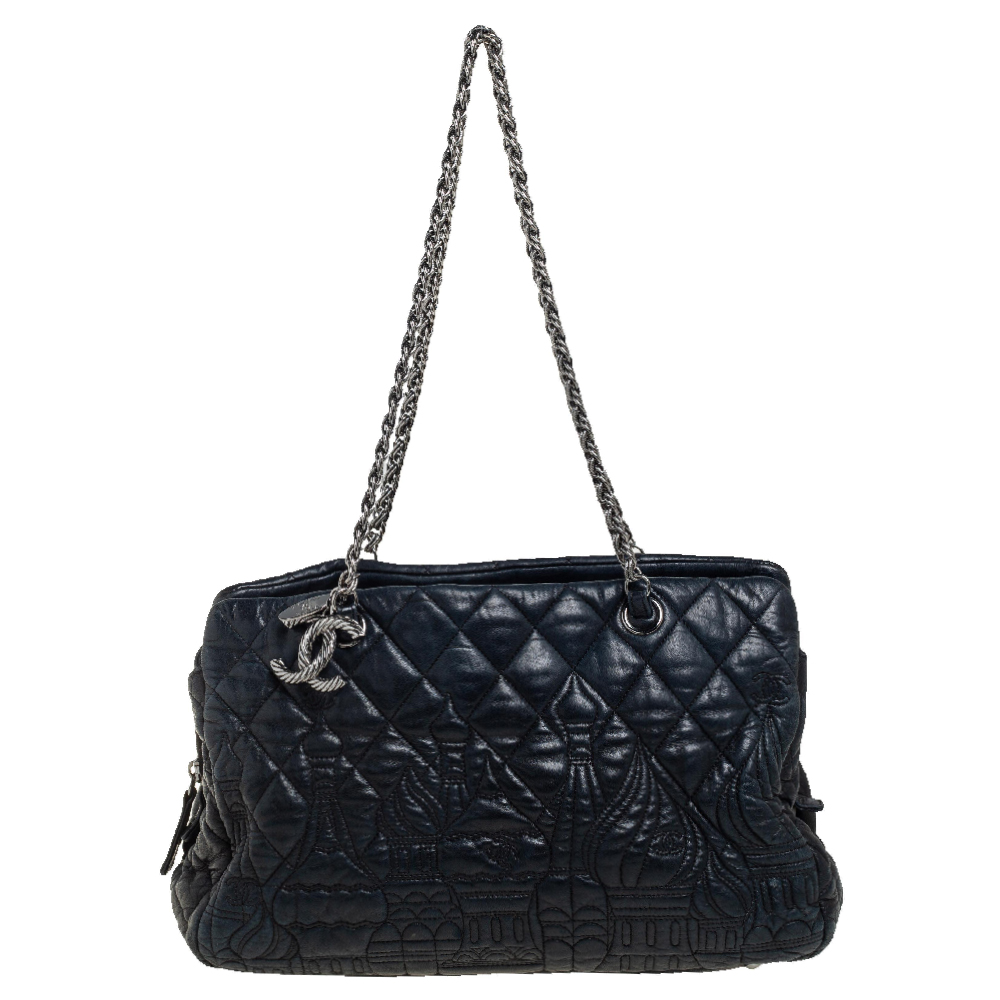 Chanel Black Quilted Leather Paris Moscow Chain Bag