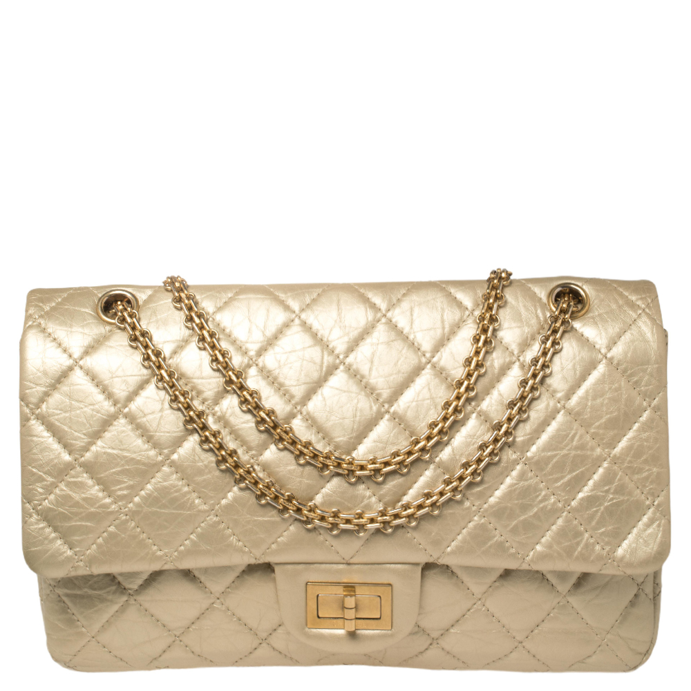 Chanel Pale Gold Calfskin Quilted Leather Reissue 2.55 Classic 227 Flap Bag