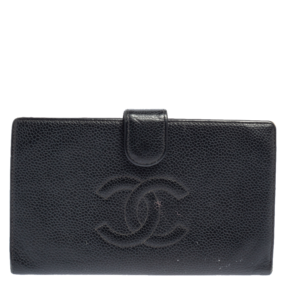 Chanel Black Caviar Leather Timeless French Purse Wallet