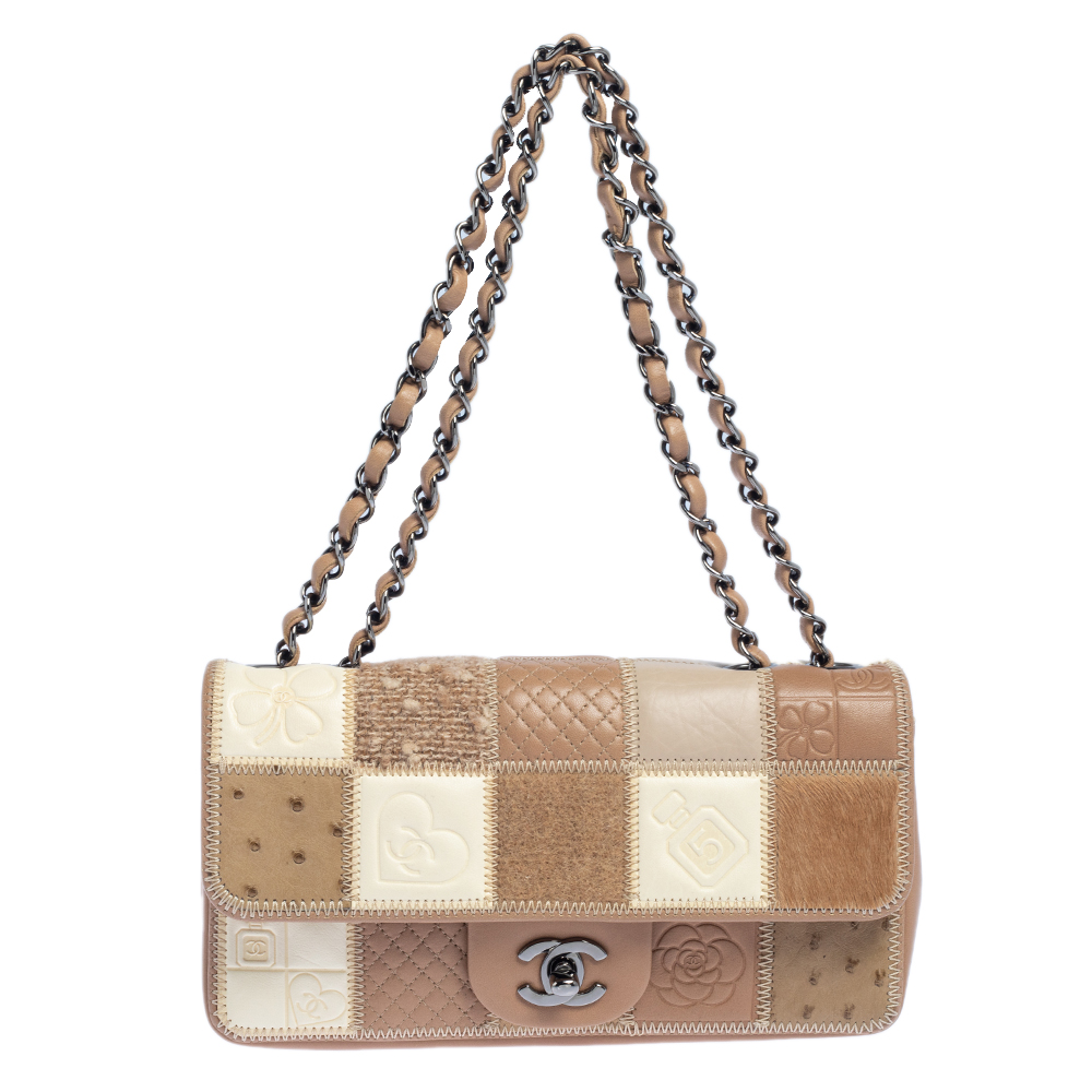 Chanel Multicolor Mixed Material Patchwork East West Flap Bag