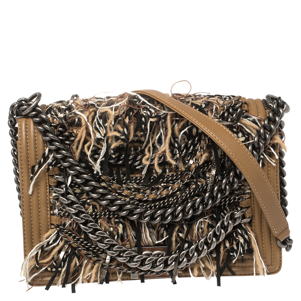 Chanel Caramel Brown Quilted Leather Chain and Fringed Boy Bag