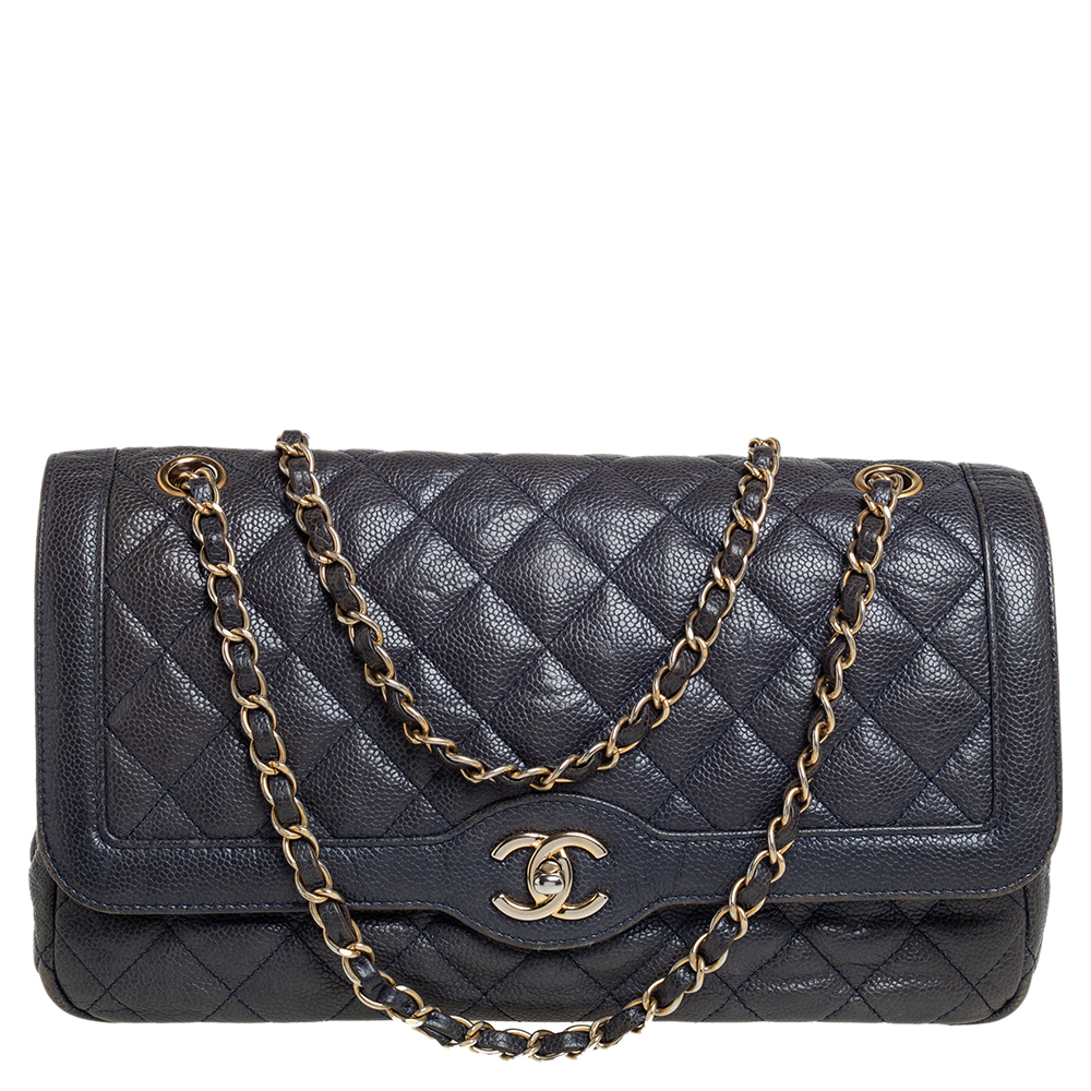 Chanel Blue Quilted Leather CC Single Flap Bag