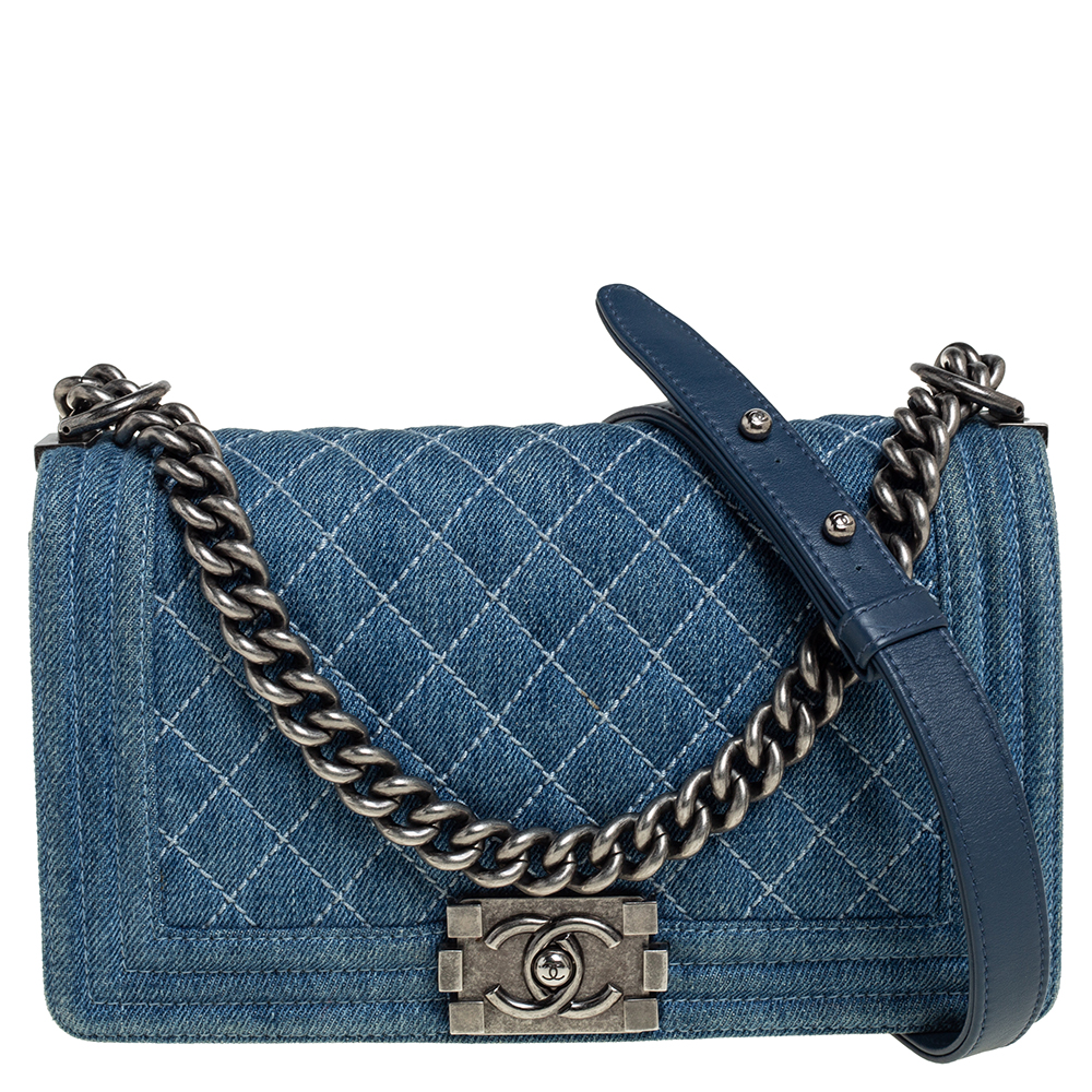 Chanel Blue Quilted Denim Medium Boy Flap Bag