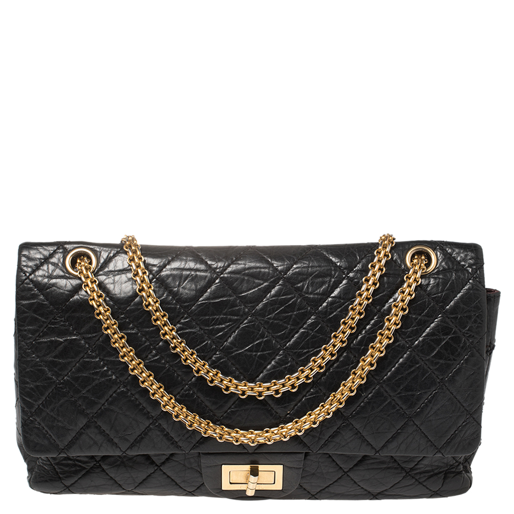 Chanel Black Quilted Crinkled Leather 227 Classic Reissue 2.55 Flap Bag