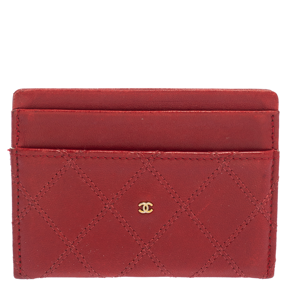 Chanel Red Quilted Leather Classic Vintage Card Holder