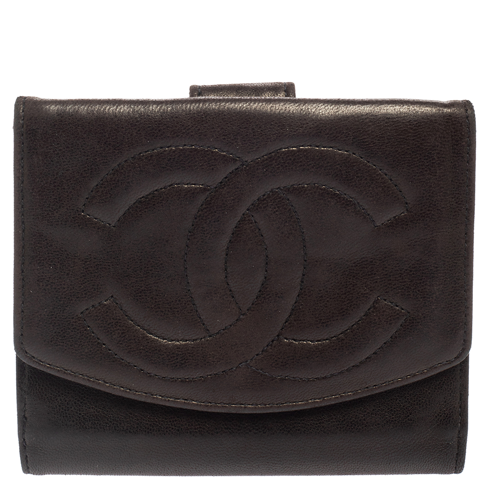 Chanel Dark Brown Leather Timeless CC French Wallet
