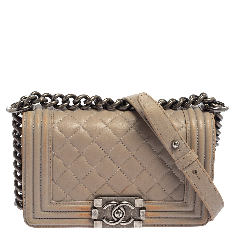 Chanel Grey Quilted Leather Small Boy Flap Bag