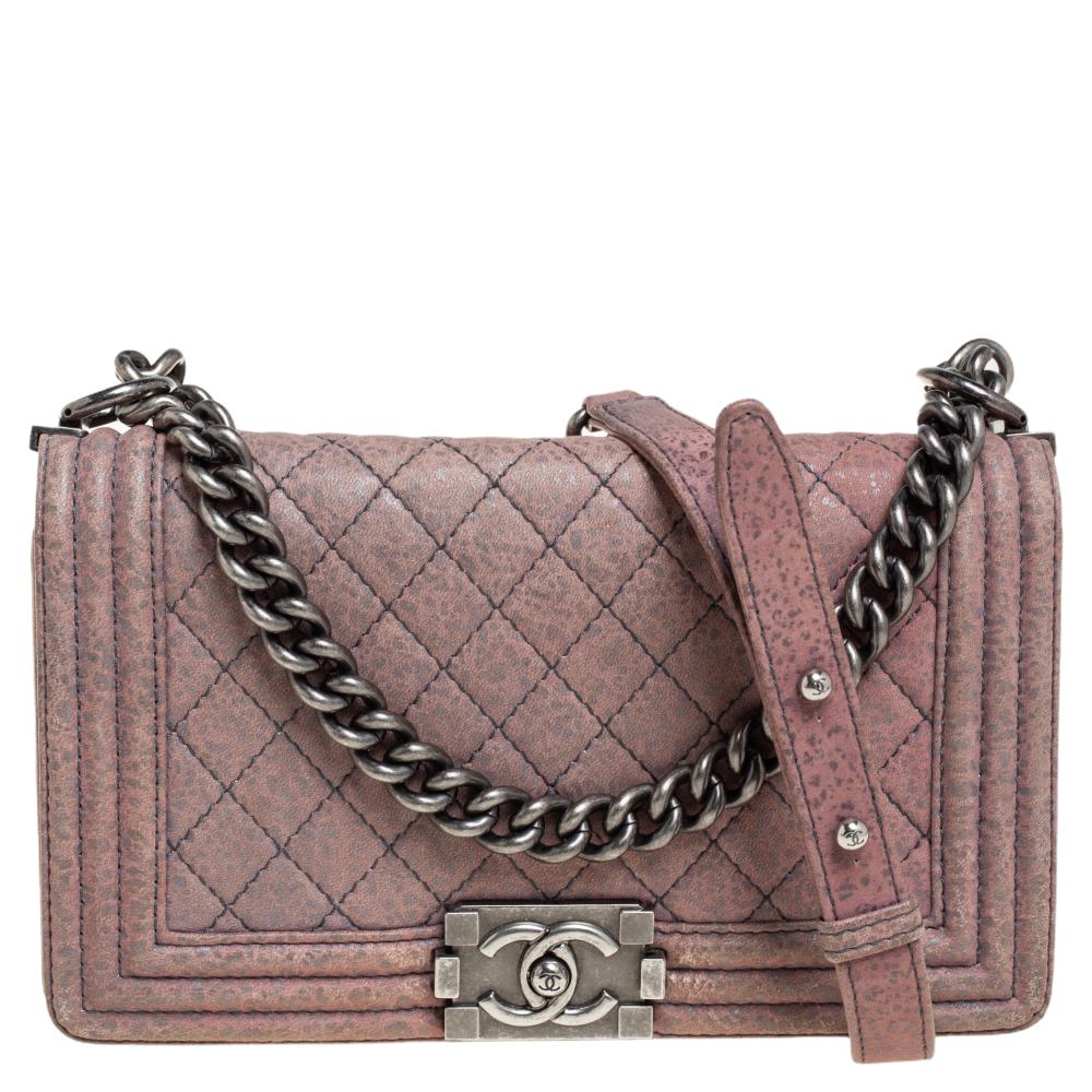 Chanel Pink Quilted Nubuck Leather Medium Boy Bag