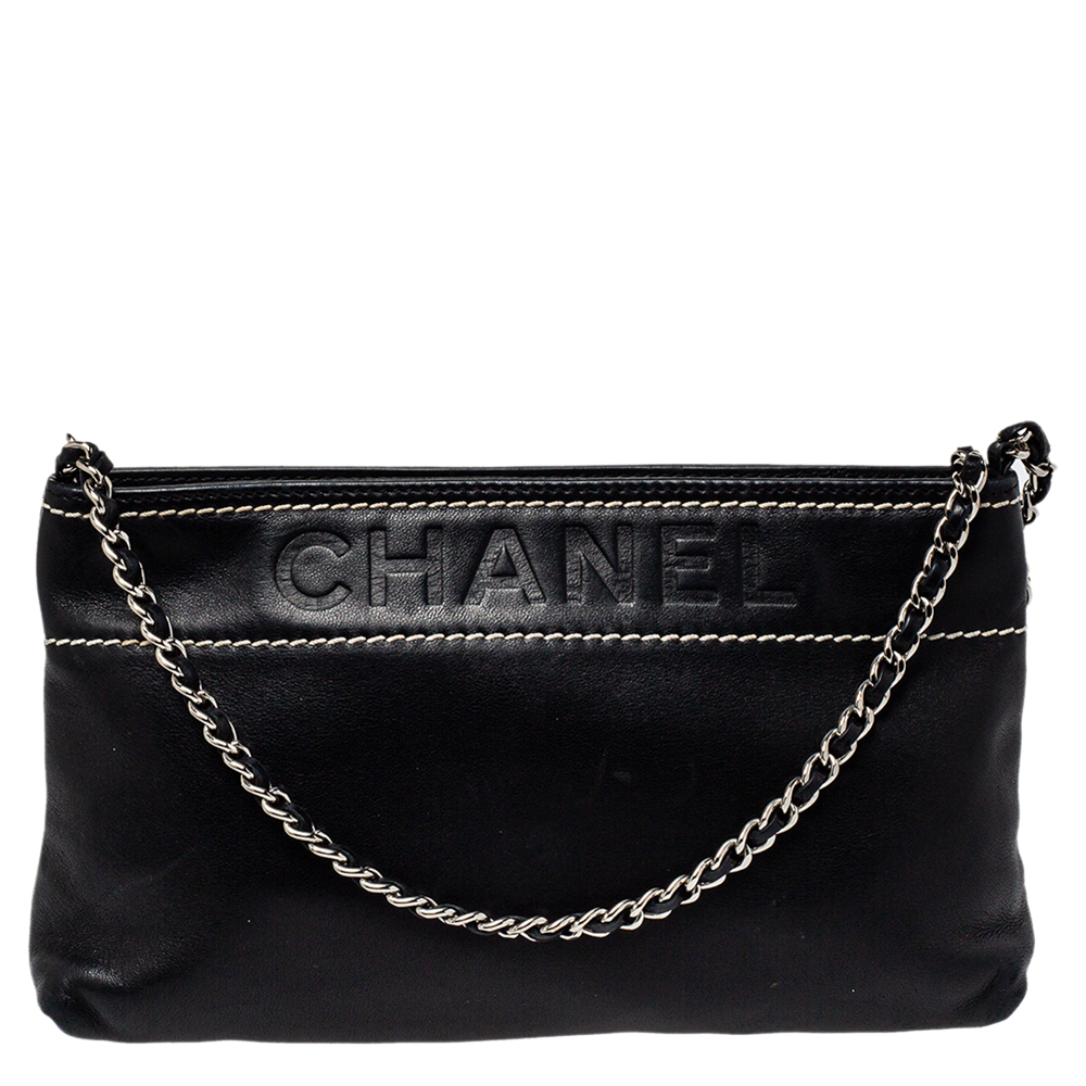 Chanel Black Lambskin Leather LAX Pochette Bag