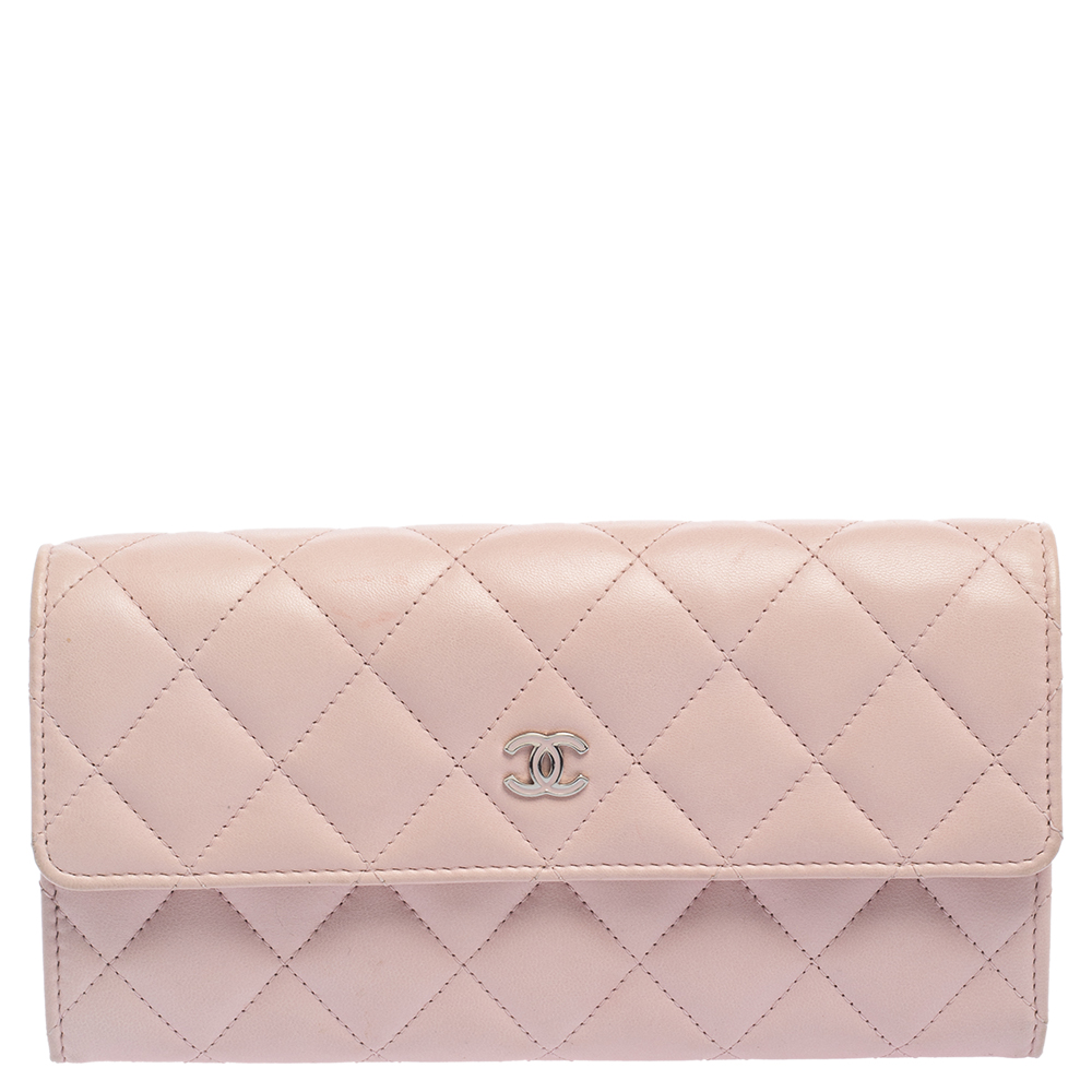 Chanel Light Pink Quilted Leather CC Flap Continental Wallet