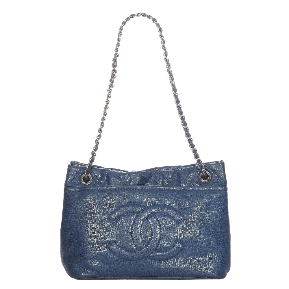 Chanel Blue Caviar Leather CC Tote Bag