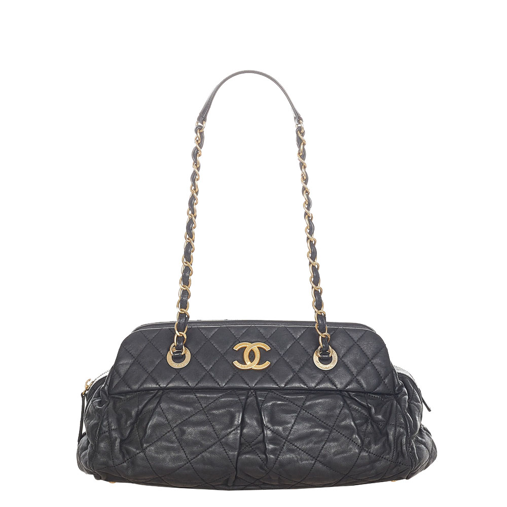 Chanel Black Quilted Leather Chic Quilt Bowling Bag