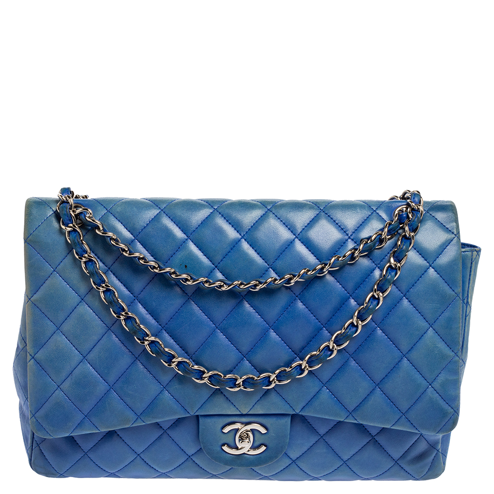 Chanel Blue Quilted Leather Maxi Classic Single Flap Bag